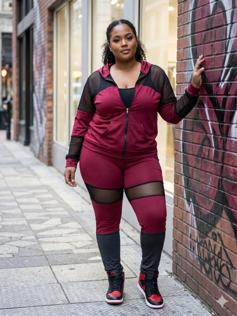 Mesh Panel Hooded Jogger Set - Size 3XL